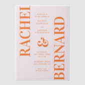 Stylish Pink and Orange Typography Wedding Vellum Uitnodigingen (Voorkant)