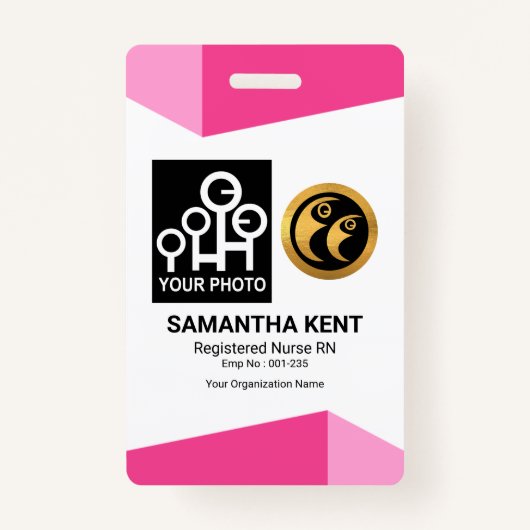 Stylish Pink Arrowhad Borders Foto Company ID Badge (Voorkant)