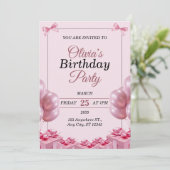Stylish pink Birthday Invitation Card Kaart (Staand voorkant)