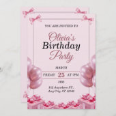 Stylish pink Birthday Invitation Card Kaart (Voorkant / Achterkant)