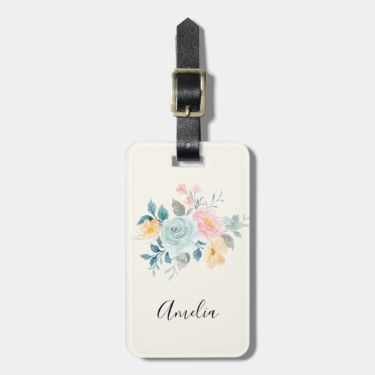 Stylish Pink & Blue Flower Bouquet Bagagelabel (Voorkant verticaal)