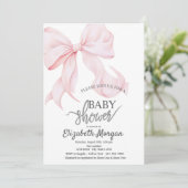 Stylish Pink Bow Striped Baby Shower Kaart (Staand voorkant)