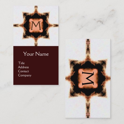 STYLISH PINK BROWN WHITE SQUARE MONOGRAM VISITEKAARTJE (Voorkant / Achterkant)