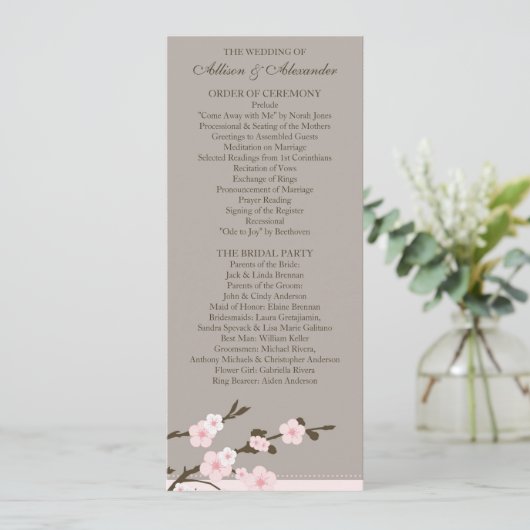 Stylish Pink Cherry Blosbezwingprogramma Programmakaart (Staand voorkant)