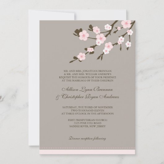 Stylish Pink Cherry Blossoms Wedding Invitation Kaart (Voorkant)