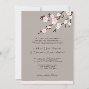 Stylish Pink Cherry Blossoms Wedding Invitation Kaart