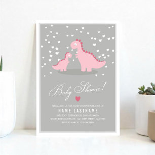 Stylish Pink Dino Girl Baby shower Invite Kaart
