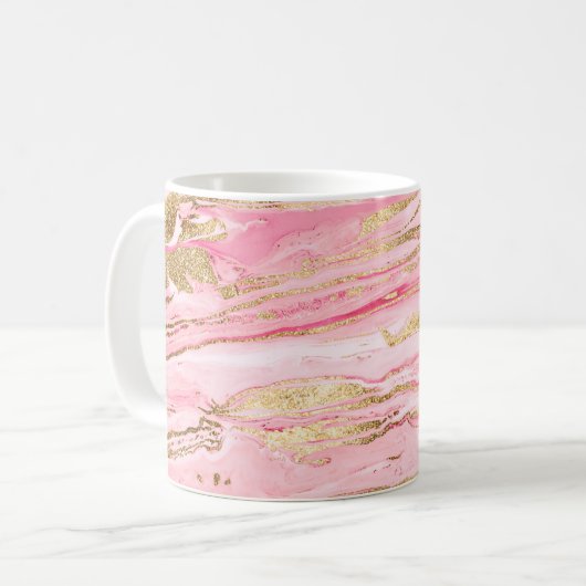 Stylish Pink Gold Abstract Marble Liquid Paint Koffiemok (Voorkant links)