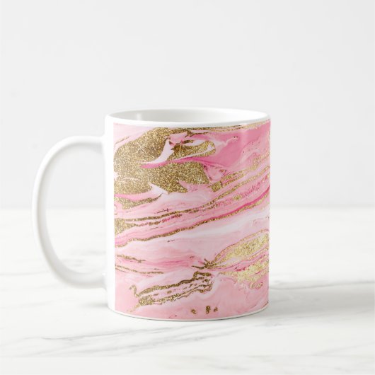 Stylish Pink Gold Abstract Marble Liquid Paint Koffiemok (Links)