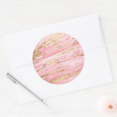 Stylish Pink Gold Abstract Marble Liquid Paint Ronde Sticker (Envelop)