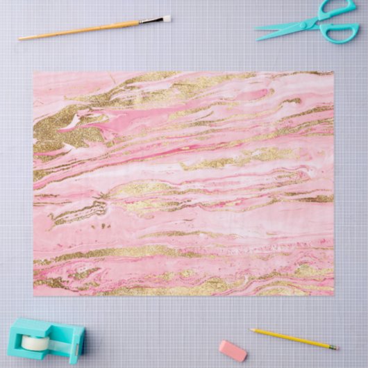 Stylish Pink Gold Abstract Marble Liquid Paint Tissuepapier (Craft)