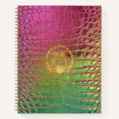 Stylish Pink Green Iridescent Croc Monogram  Notitieboek (Voorkant)