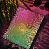 Stylish Pink Green Iridescent Croc Monogram  Notitieboek
