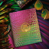 Stylish Pink Green Iridescent Croc Monogram  Notitieboek