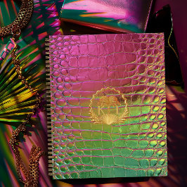 Stylish Pink Green Iridescent Croc Monogram  Notitieboek