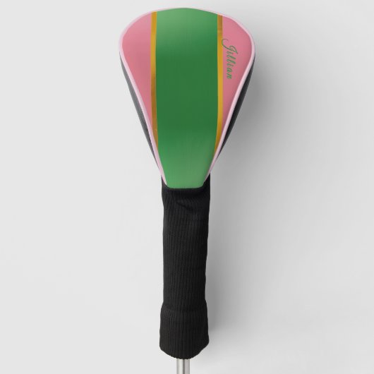 Stylish Pink Green Monogram Preppy  Golfheadcover (Voorkant)