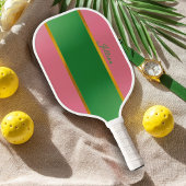Stylish Pink Green Monogram Preppy  Pickleball Paddle