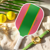 Stylish Pink Green Monogram Preppy  Pickleball Paddle
