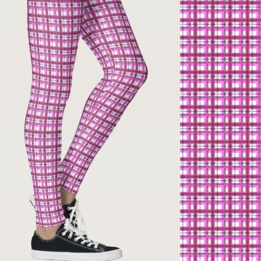 Stylish pink plaid geometric patterned leggings