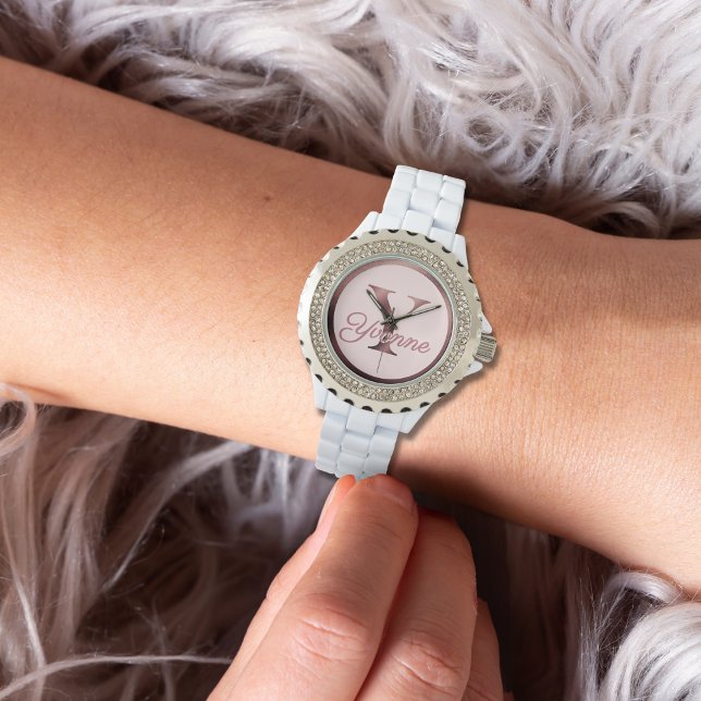 Stylish Pink Rose Gold Y Monogram Watch Horloge (Creator heeft geüpload)