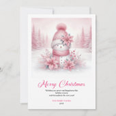 Stylish Pink Snowman Digital Festive Scene Greetin Feestdagenkaart (Voorkant)