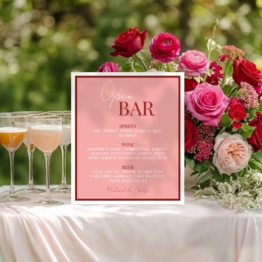 Stylish Pinky Pink Open Bar Wedding Reclamebord Met Voetstuk