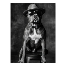 Stylish Pitbull with Hat and Sunglasses Perfect Poster