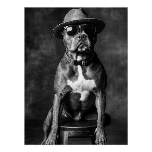 Stylish Pitbull with Hat and Sunglasses Perfect Poster (Voorkant)