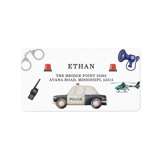 Stylish Police Kids Birthday Etiket (Voorkant)