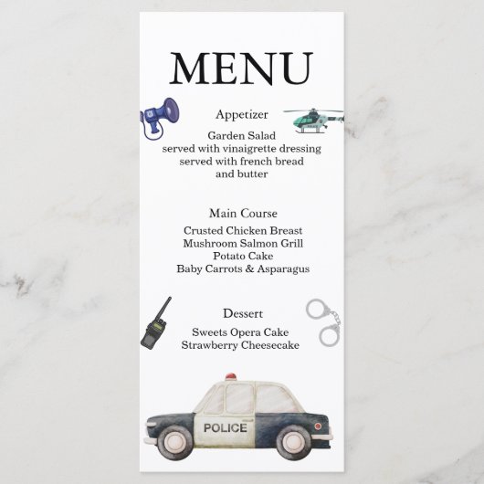 Stylish Police Kids Birthday Menu (Voorkant)