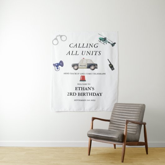 Stylish Police Kids Birthday Wandkleed (In situ)