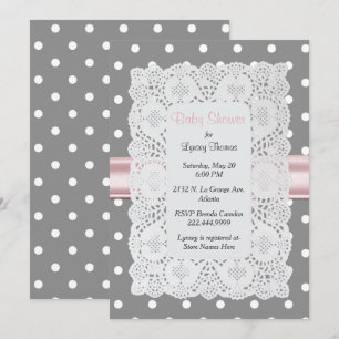 Stylish Polka Dot and Doily Baby shower Invitation Kaart
