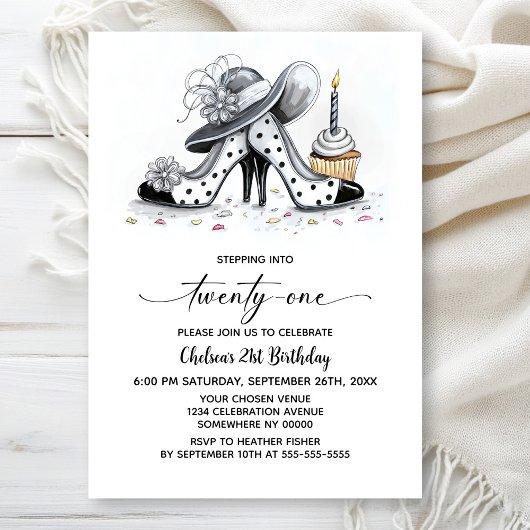 Stylish Polka Dot High Heel Shoes 21st Birthday Kaart