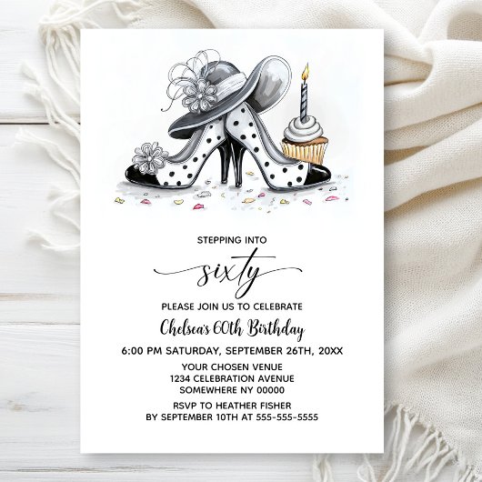 Stylish Polka Dot High Heel Shoes 60th Birthday Kaart