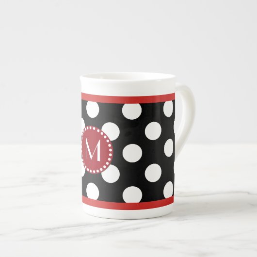 Stylish Polka Dot Monogram Bone China Mok (Voorkant rechts)