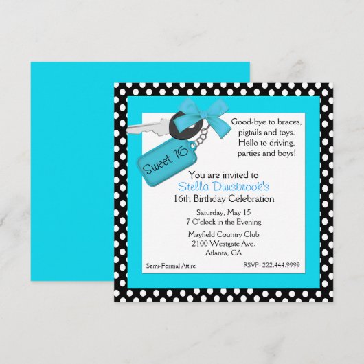 Stylish Polka Dot Sweet 16 Invitation Kaart (Voorkant / Achterkant)