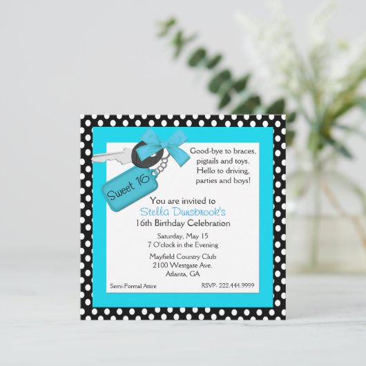 Stylish Polka Dot Sweet 16 Invitation Kaart (Staand voorkant)
