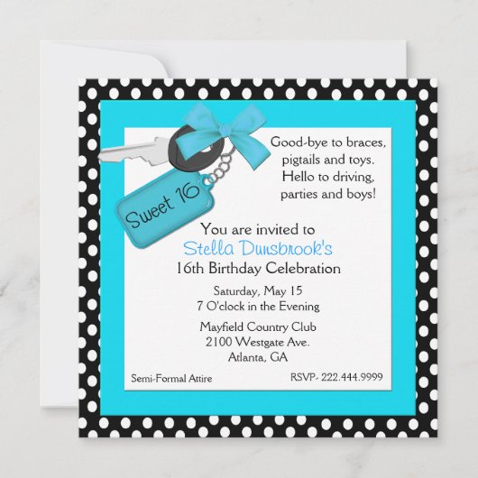 Stylish Polka Dot Sweet 16 Invitation Kaart (Voorkant)