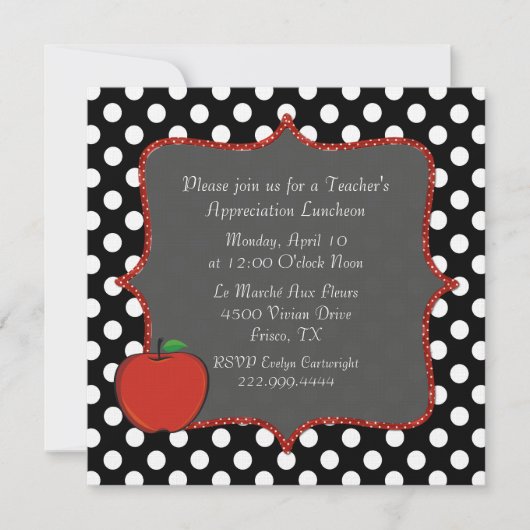 Stylish Polka Dot Teacher's Luncheon Invitation Kaart (Voorkant)
