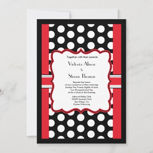 Stylish Polka Dot Wedding Invitation (Red) Kaart (Voorkant)