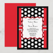 Stylish Polka Dot Wedding Invitation (Red) Kaart (Voorkant / Achterkant)