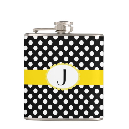 Stylish Polka Dots and Monogram Flask Heupfles (Voorkant)