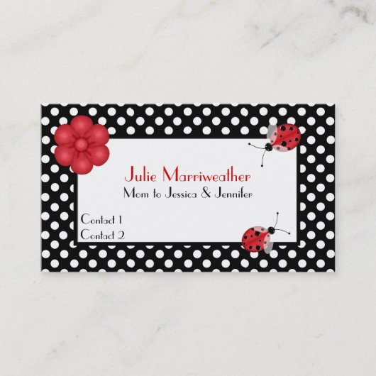 Stylish Polka Dots & Ladybugs mammie Calling Card Contactkaartje (Voorkant)