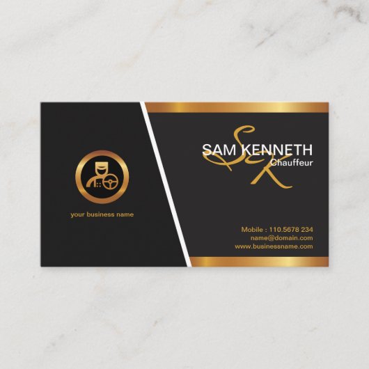 Stylish Professional Monogram Gold Chauffeur Logo Visitekaartje (Voorkant)