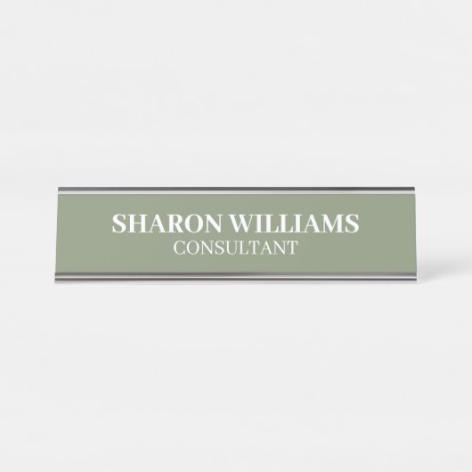 Stylish Professional Sage Green Minimalist Desk Bureau Naambordje (Voorkant)