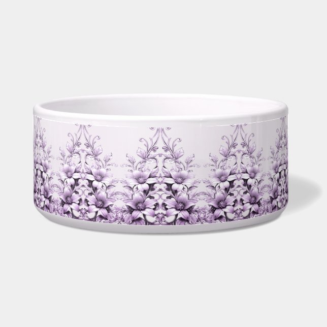 Stylish Purple Flowers Ceramic Pet Bowl Voerbakje (Voorkant)