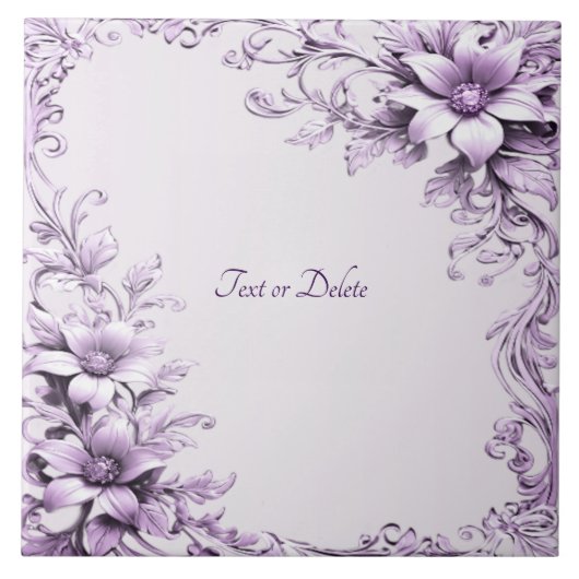 Stylish Purple Flowers Ceramic Tile Tegeltje (Voorkant)