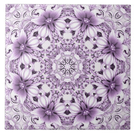 Stylish Purple Flowers Ceramic Tile Tegeltje