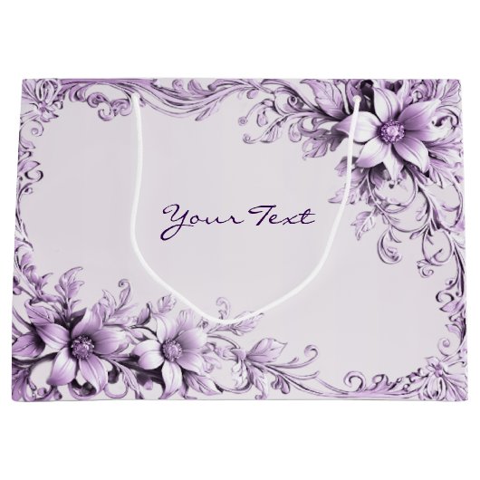 Stylish Purple Flowers Gift Bag Groot Cadeauzakje (Voorkant)