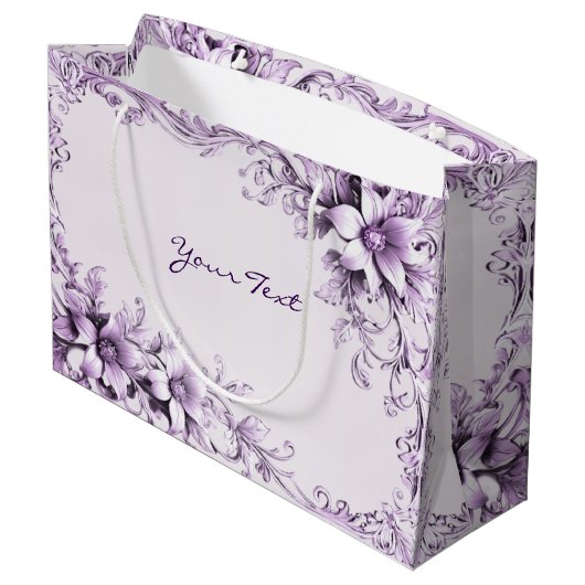 Stylish Purple Flowers Gift Bag Groot Cadeauzakje (Achterkant Gekanteld)